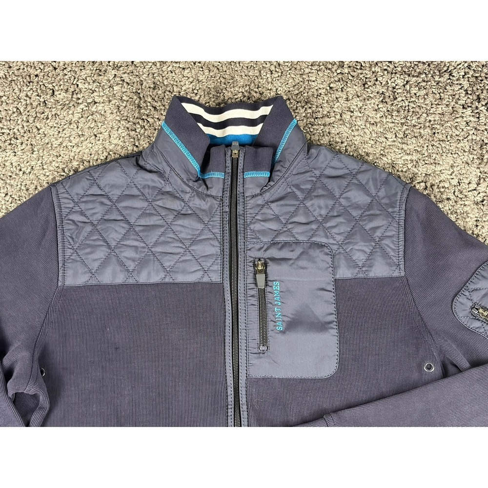 Saint James Mens Navy Blue Quilted Hybrid Full Zip Knit Cardigan Jacket Size S - Picture 9 of 10